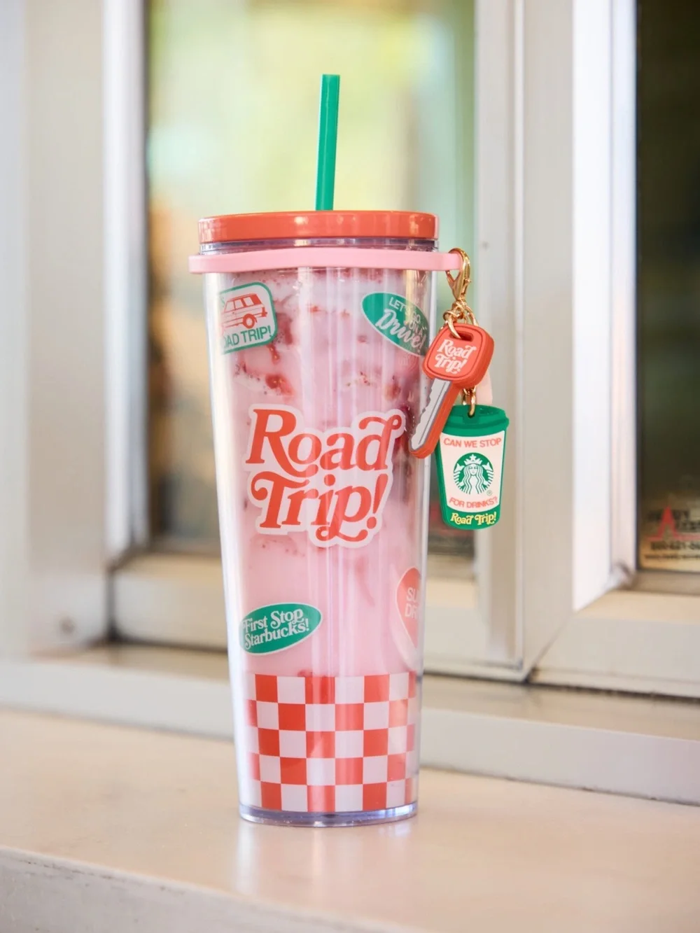 Starbucks Dandy Road Trip Clear Tumbler Cold Cup with Charms NWT